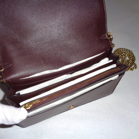 Coach 1941 Black Leather Foldover Chain Crossbody Shoulder Purse Wallet Hand Bag - Picture 8 of 16